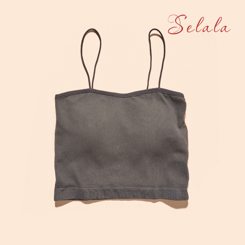Áo 2 Dây Selala Croptop Gân Tăm Có Sẵn Mút Dáng Ôm Thoải Mái 2D15