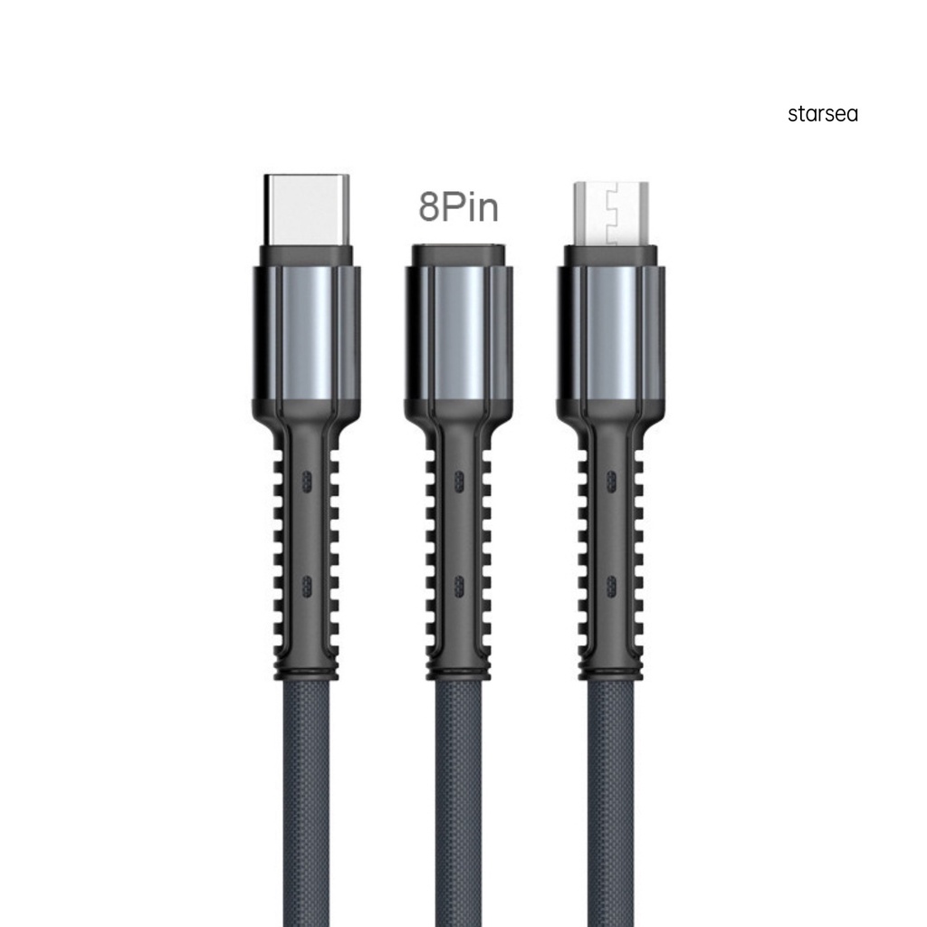 STSE QOOVI Data Cable 3-in-1 Universal 1.2m 3A 8PIN Micro USB Type-C Fast Charging Cord for Smartphone