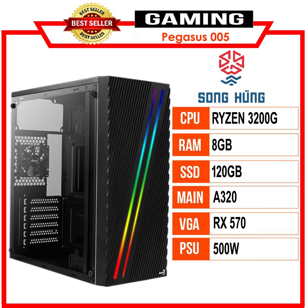 Máy bộ PC GAMING Pegasus 005 (R3 3200G/A320M/8GB RAM/RX570/500W/RGB)