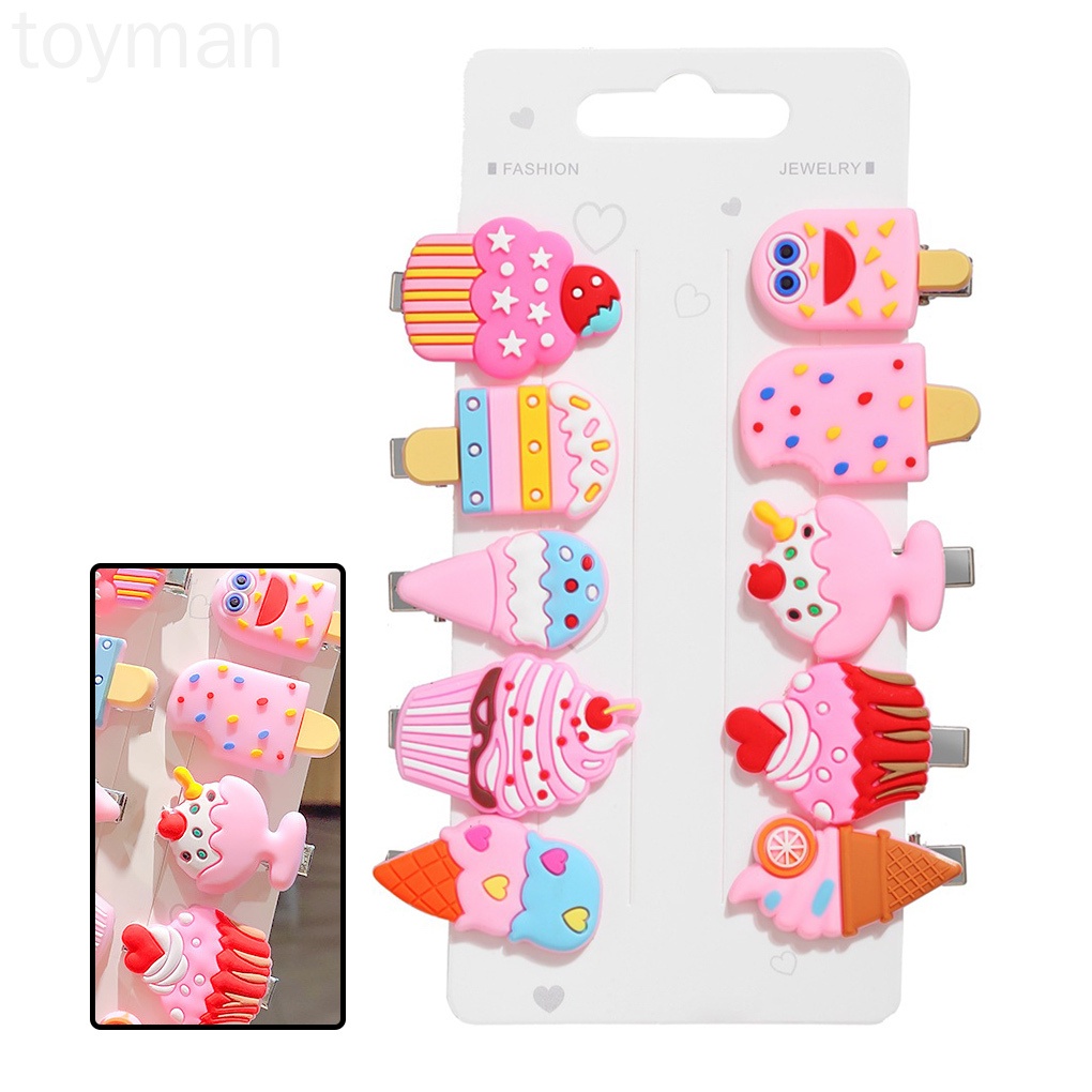 Set 10 Kẹp Tóc Kim Loại Họa Tiết Hoạt Hình Cho Bé