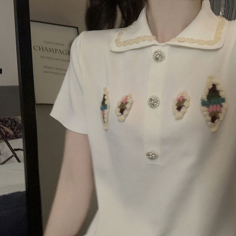 Chic design advanced vintage heavy industry light luxury polo collar knitted jumpsuit dress 2022 women's summer bgSO