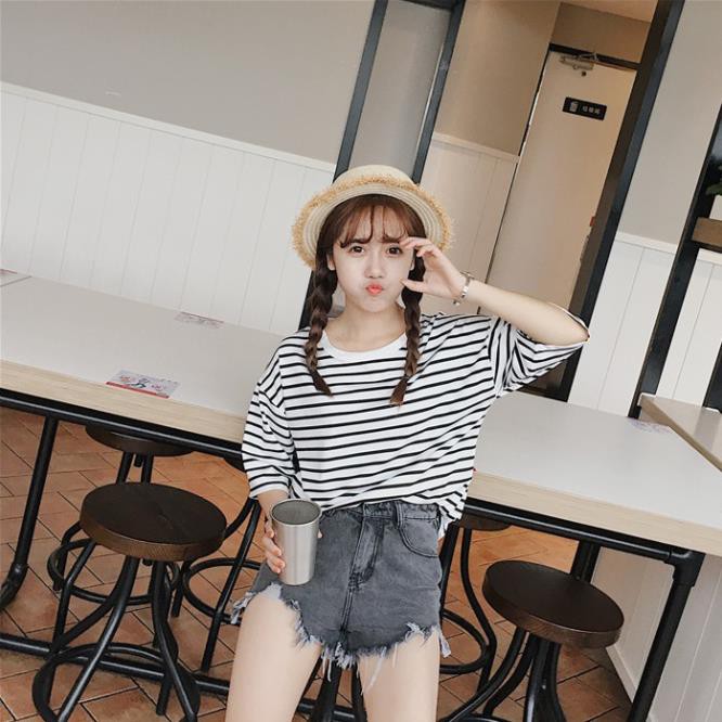 (Sẵn đen 2XL) Áo phông unisex nam nữ kẻ ngang đen trắng . ️🎖️ ️🎖️ ️🎖️