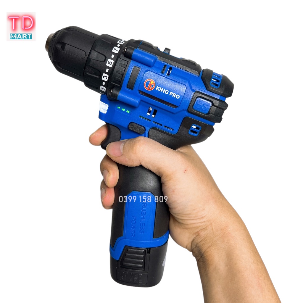 Máy khoan pin KINGPRO 18v Không Chổi Than - đầu autolook có khóa trục