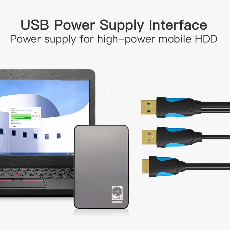 Vention Micro USB 3.0 Dual USB With Power Supply Cable Male To Male 5Gbps Data Sync For Phone | BigBuy360 - bigbuy360.vn