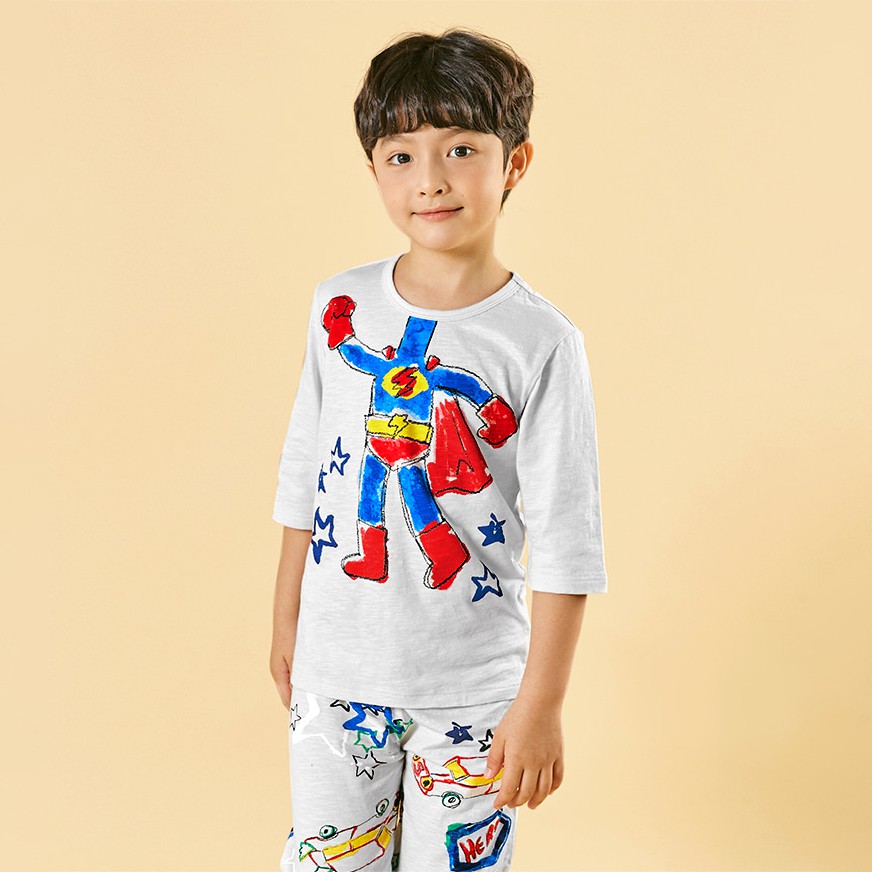 Đồ bộ lửng quần áo thun cotton mịn mặc nhà mùa hè cho bé trai Unifriend Hàn Quốc U2005