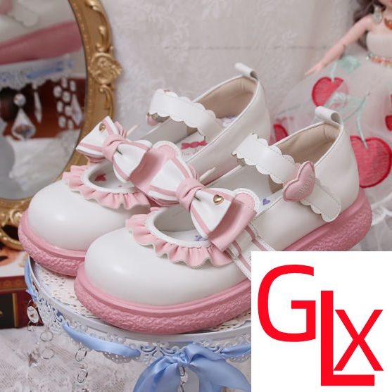 Giày Búp Bê Mũi Tròn Dày Vừa Đính Hình Nhịp Tim Gấu Kiểu Lolita Dễ Thương Cho Nữ