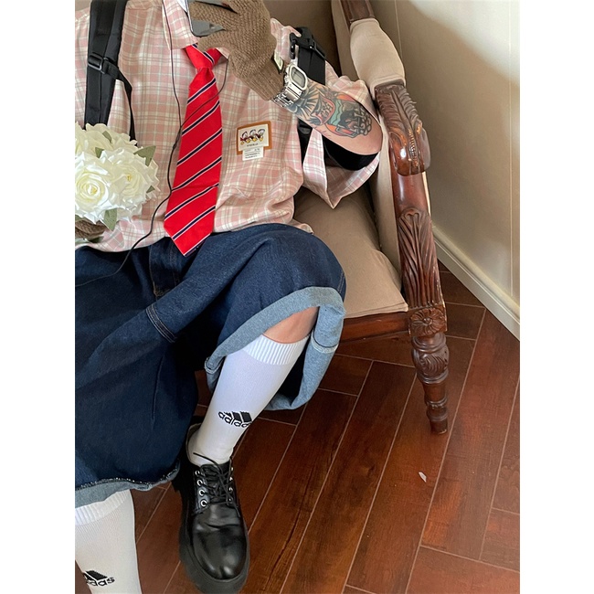 Ethelgirl Áo Sơ Mi Nữ Ngắn Tay Họa Tiết Caro Thời Trang