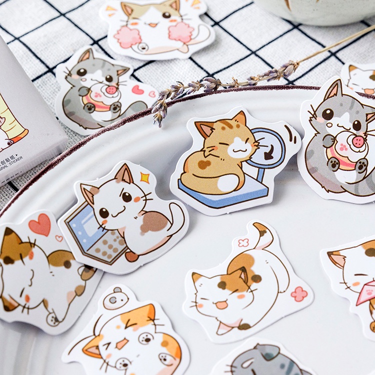 Hình dán sticker cute dễ thương hộp 45 miếng sicker dán sổ laptop ST21 MEOXAM