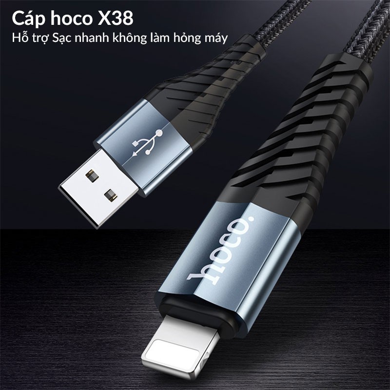 Cáp Sạc Nhanh Hoco X38 USB to Lightning, Cáp Sạc Nhanh 2.4A Dây Bện Chống Gãy, Chống Rối, Dùng Cho iPhone, iPad - Dài 1M