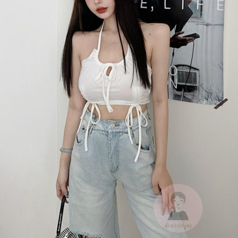 Áo Tank Top Không Tay Hở Lưng Màu Sắc Đơn Giản Dành Cho Nữ