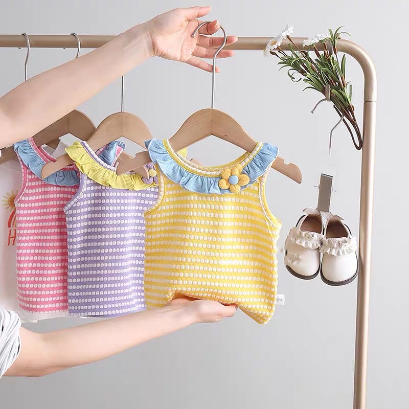 [Babycat] Hàng Có Sẵn Áo Hai Dây Cotton Mỏng Kẻ Sọc Phong Cách Nhật Bản Hàn Quốc Mùa Hè Cho Bé Gái