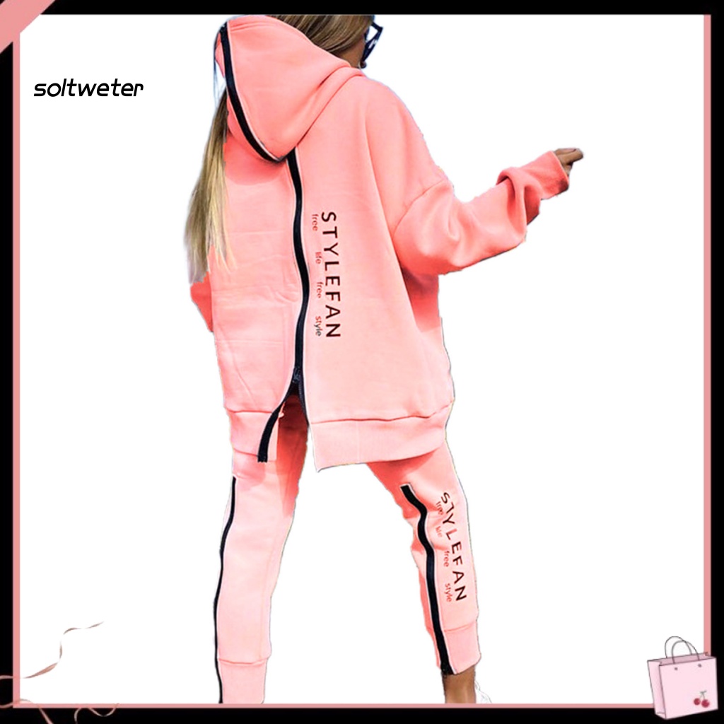 Bộ Áo Hoodie Dài Tay In Chữ + Quần Dài Cỡ Lớn Dễ Phối Đồ Cho Nữ