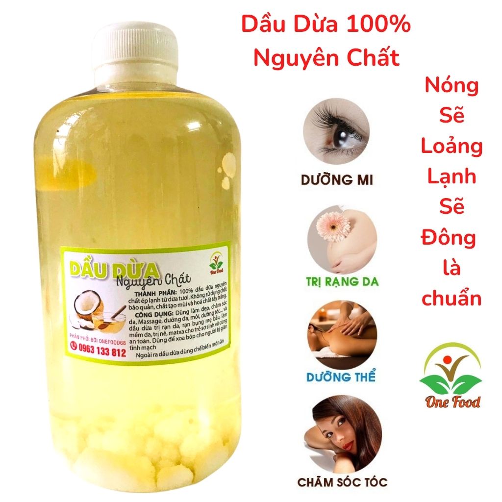 (500ml) Dầu Dừa Nguyên Chất Loại Chuẩn, Tinh dầu dừa nấu thủ công, OneFood68