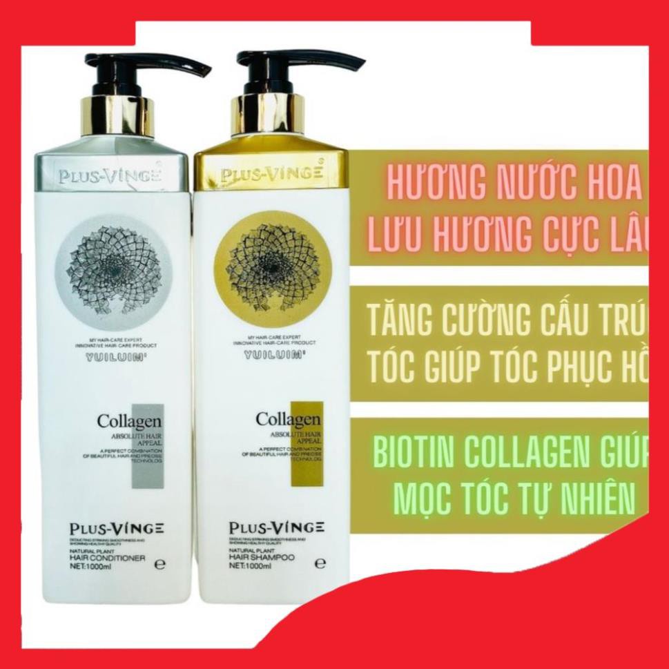 Cặp Dầu Gội Xả Collagen Vinge 1000ML | Giảm Rụng Tóc, Kích Mọc Tóc, Phục Hồi Tóc Hư Tổn | Hàng Chính Hãng Surystore