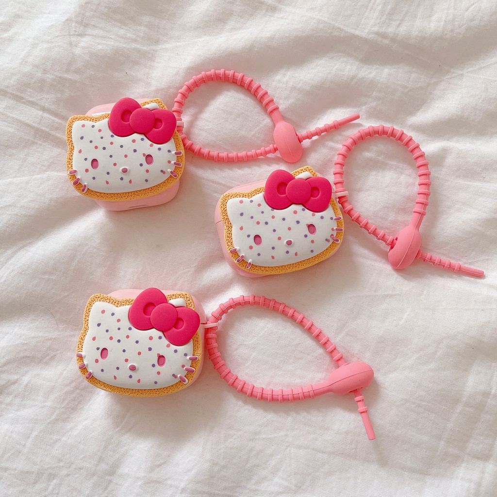 Vỏ Bảo Vệ Hộp Sạc Tai Nghe Không Dây Airpods 1 2 3 Pro Mềm Hình Bánh Quy hello kitty 3D