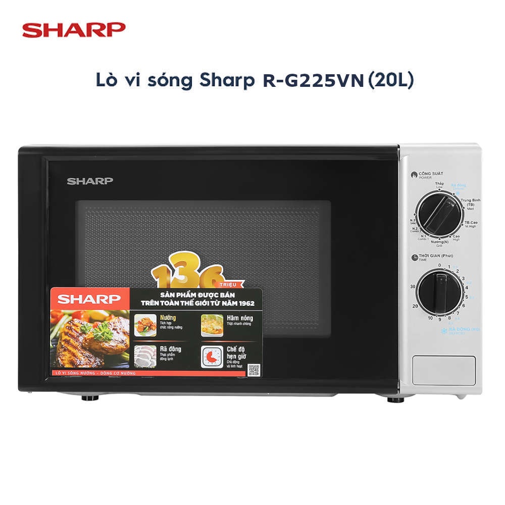 Lò vi sóng có nướng Sharp R-G225VN-BK dung tích 20 lít, bảo hành 12 tháng