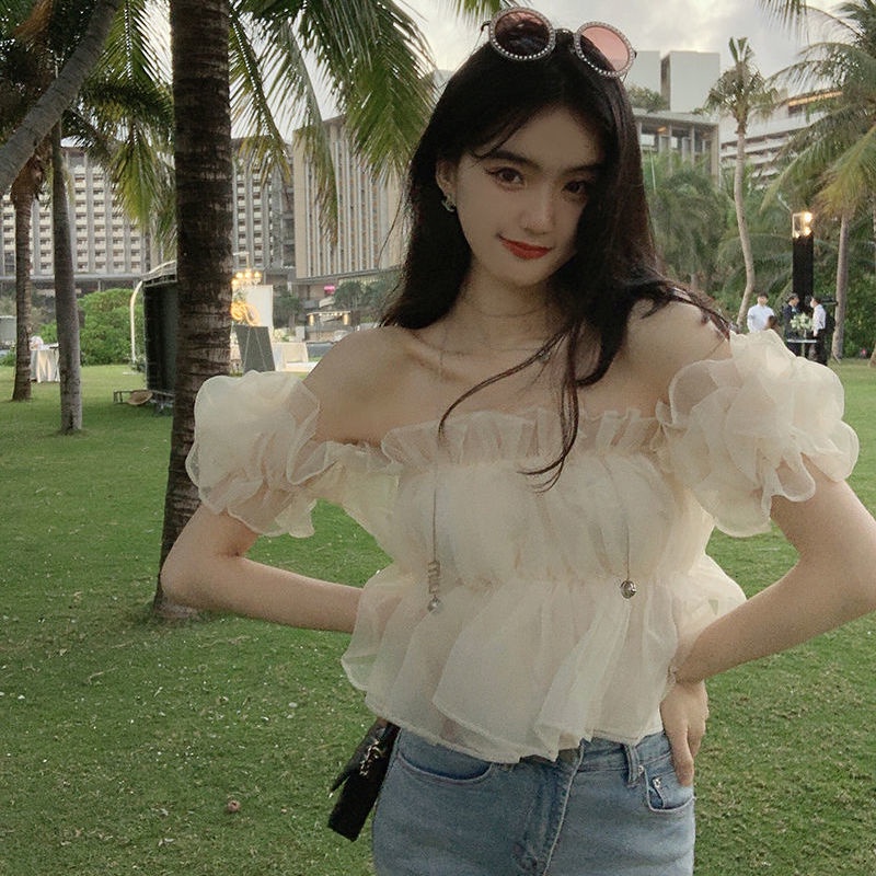 COZOK Áo Trễ Vai Cổ Vuông Tay Phồng Thời Trang Nữ