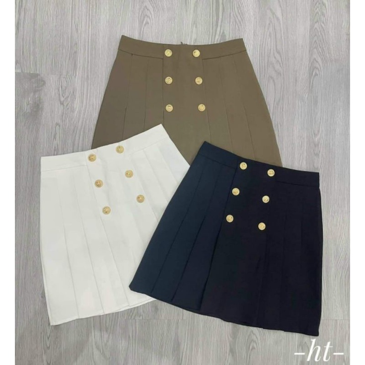 Chân váy xếp ly vải 6 khuy hàng QC