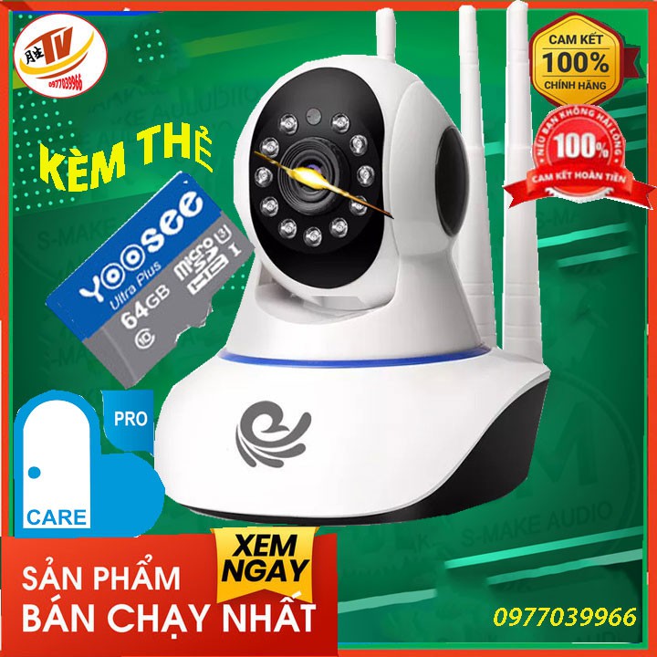 [kem thẻ  64GB 32GB] Camera Wifi- Camera Wifi IP- Camera Quan Sát Trong Nhà carecam  2.0- cc1021(1080FullHD)