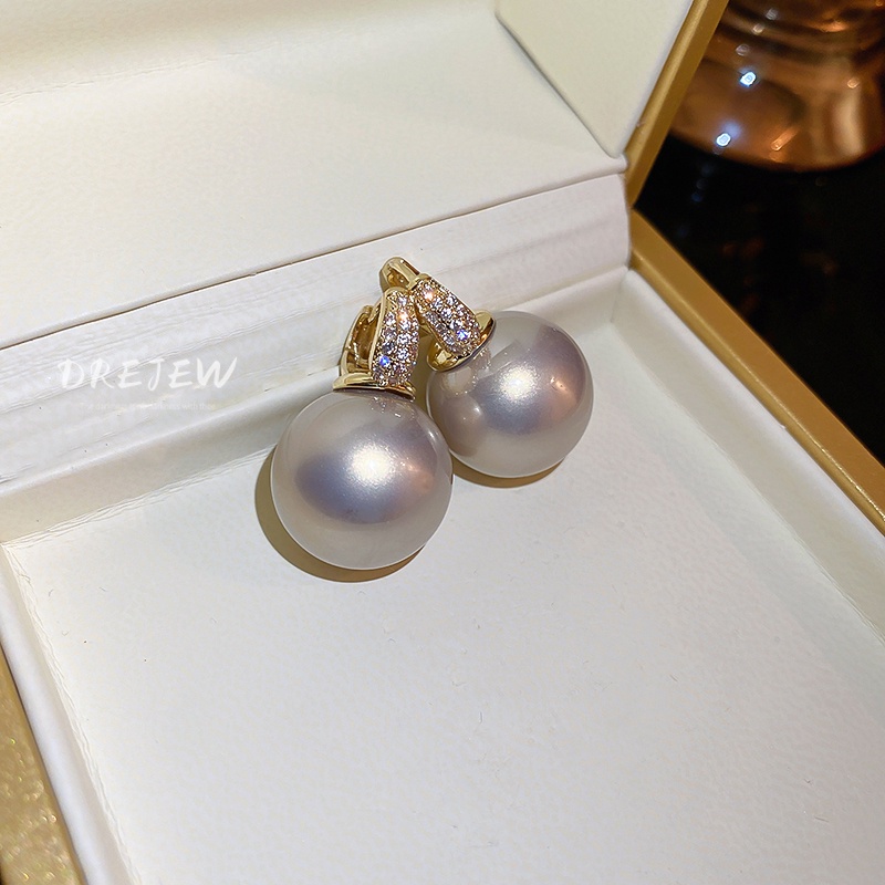 DREJEW Khuyên tai ngọc trai zircon phong cách Pháp đơn giản thời trang công sở dành cho nữ