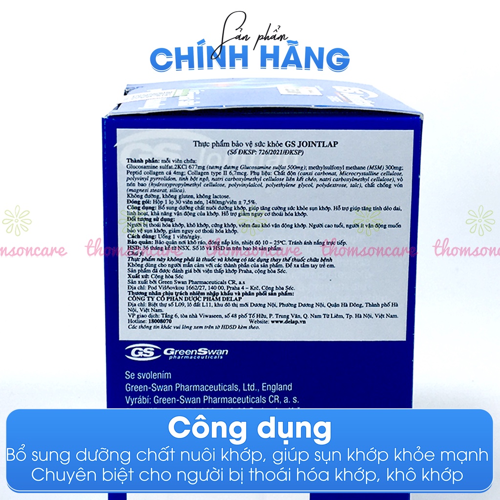 GS Joint Lap bổ sung glucosamin, giảm thoái hóa khớp, nhập khẩu từ châu Âu Hộp 30 viên có thêm Collagen