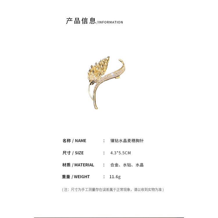 Trâm cài áo DREJEW đính đá pha lê lúa mì thời trang sang trọng cao cấp