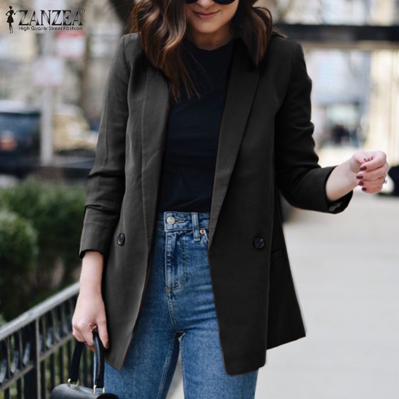 Zanzea Áo Khoác Blazer Nữ Dài Tay Màu Trơn Phong Cách Châu Âu