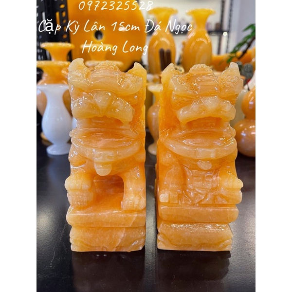 Cặp Kỳ Lân Đá Ngọc Hoàng Long Cao 20cm - Nặng 7kg