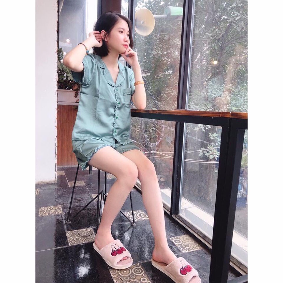 Đồ ngủ Pijama Phi viền Bèo Form đùi - size 45-60kg