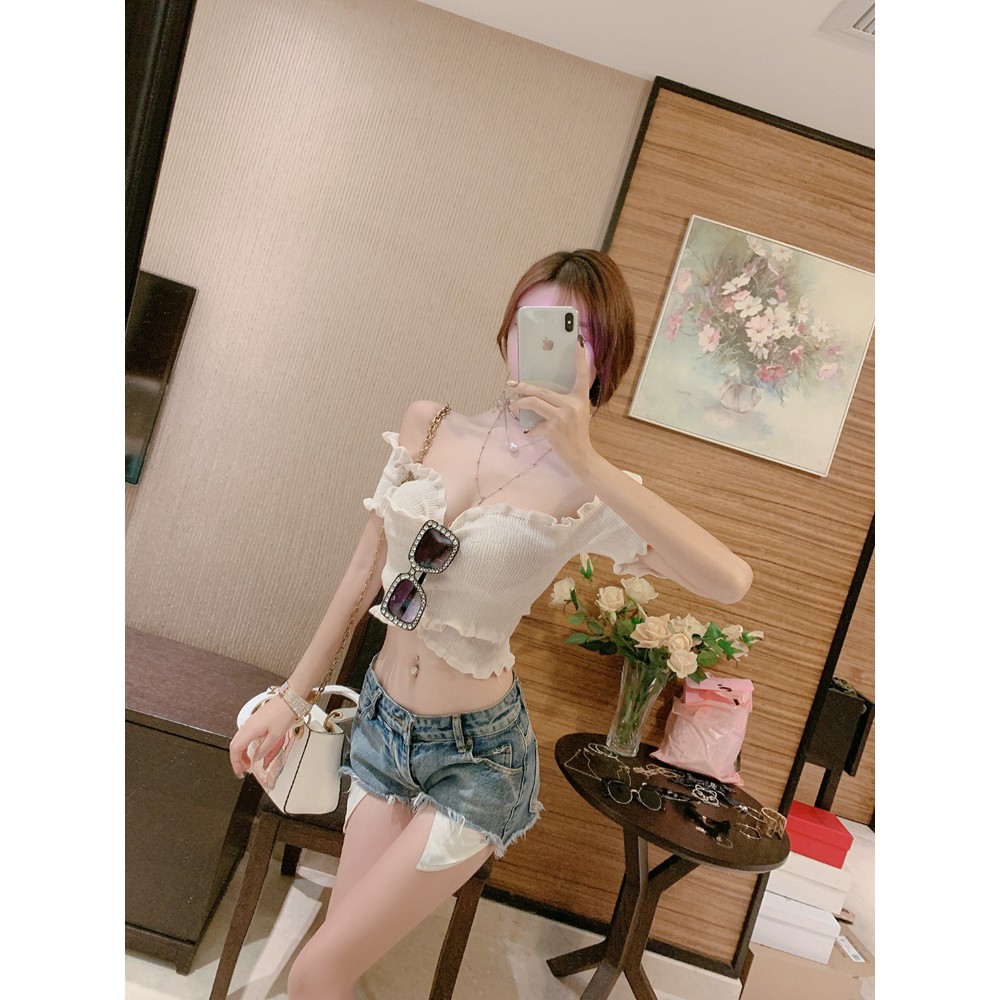 <Hàng Có Sẵn Đặc Biệt> Áo Dệt Kim Dáng Ôm Chéo Dây Ngực Ngắn Gợi Cảm Cẩn Thận Cẩn Thận Cho Nữ | BigBuy360 - bigbuy360.vn