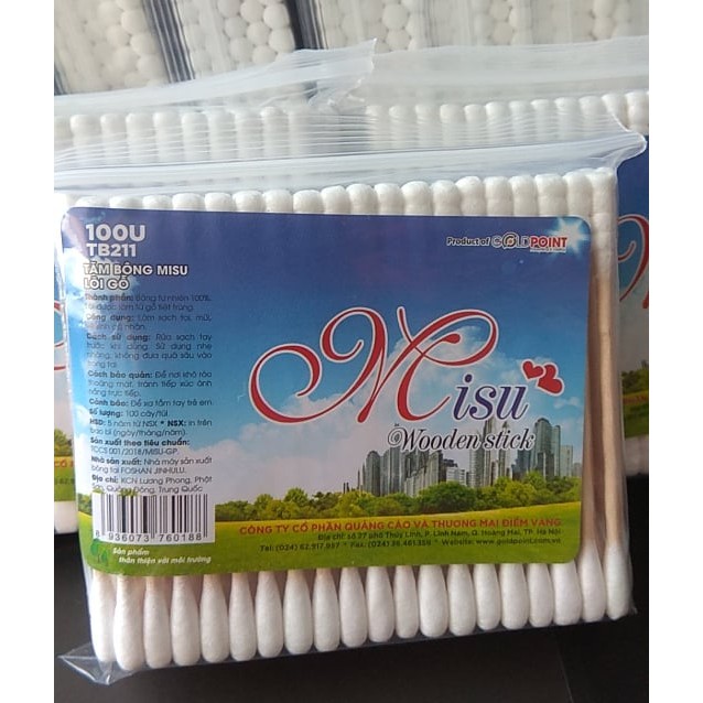 Tăm bông Misu lõi gỗ gói 100 cái