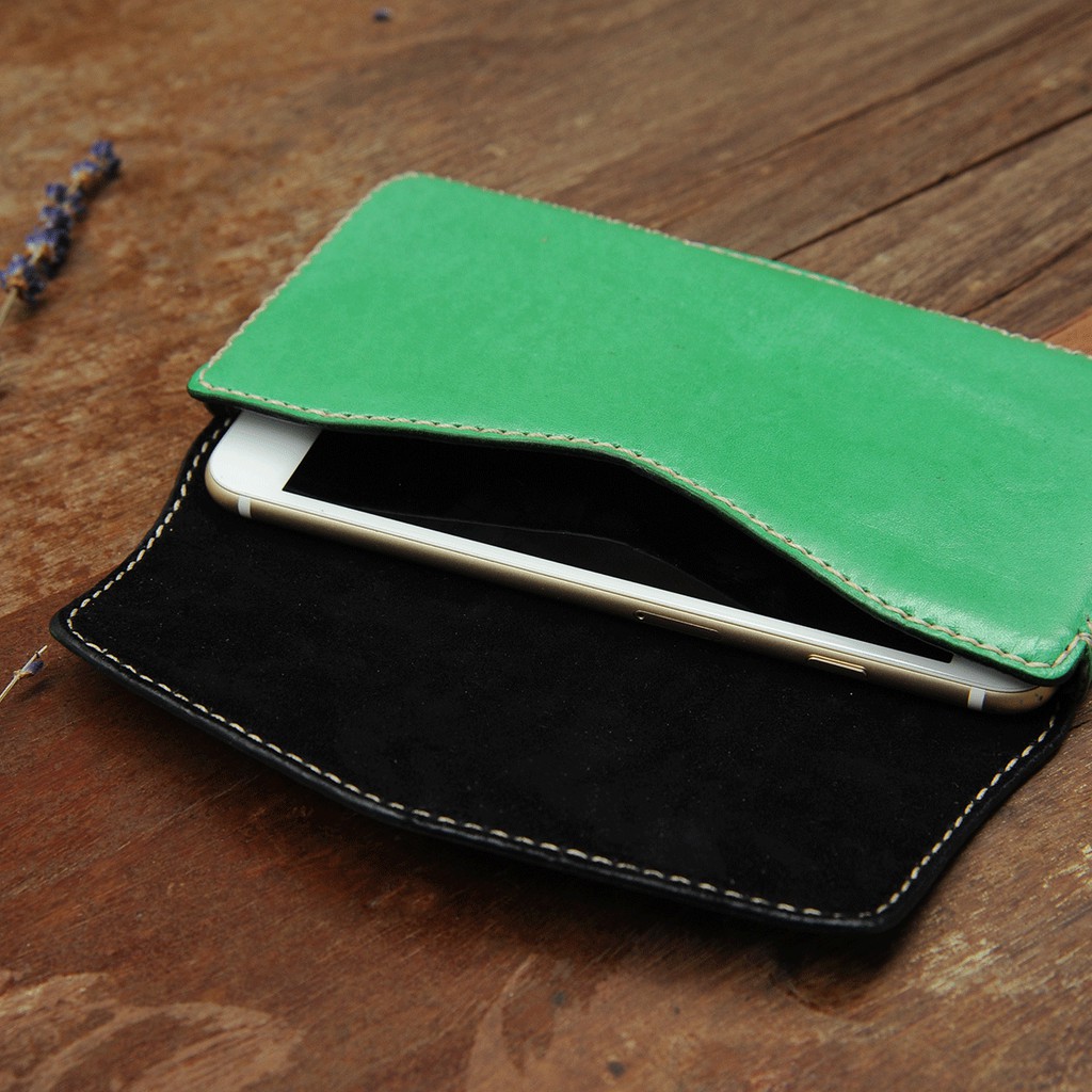 Bao da đựng điện thoại nắp gập - Da bò nhập khẩu - Đồ da Handmade