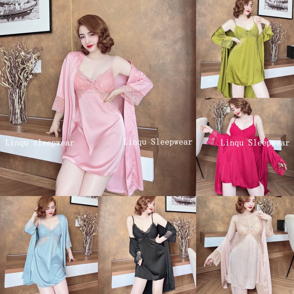 Set váy ngủ sexy và áo choàng siêu xinh, đầm ngủ sexy kèm áo choàng mặc ngủ gợi cảm - Linqu Sleepwear