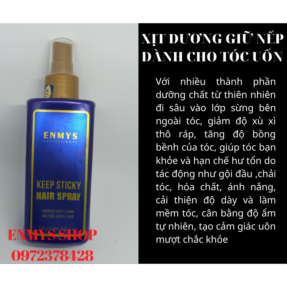 Xịt Dưỡng Tóc Giữ Nếp Enmys 250ml. Bảo vệ và chăm sóc tóc, giữ nếp tóc uốn