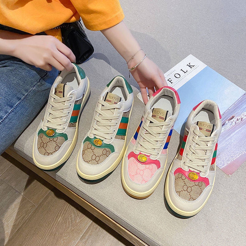 Giày Thể Thao Da Thật Đế Xuồng Năng Động Trẻ Trung Phong Cách Retro Hàn Quốc