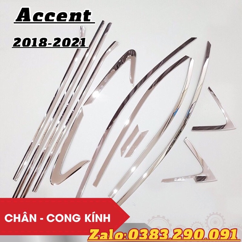 Nẹp chân kính + cong kính Accent 2018 - 2022, inox cao cấp