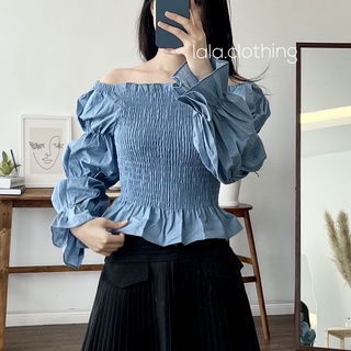 (SẴN) Áo thô xanh trễ vai