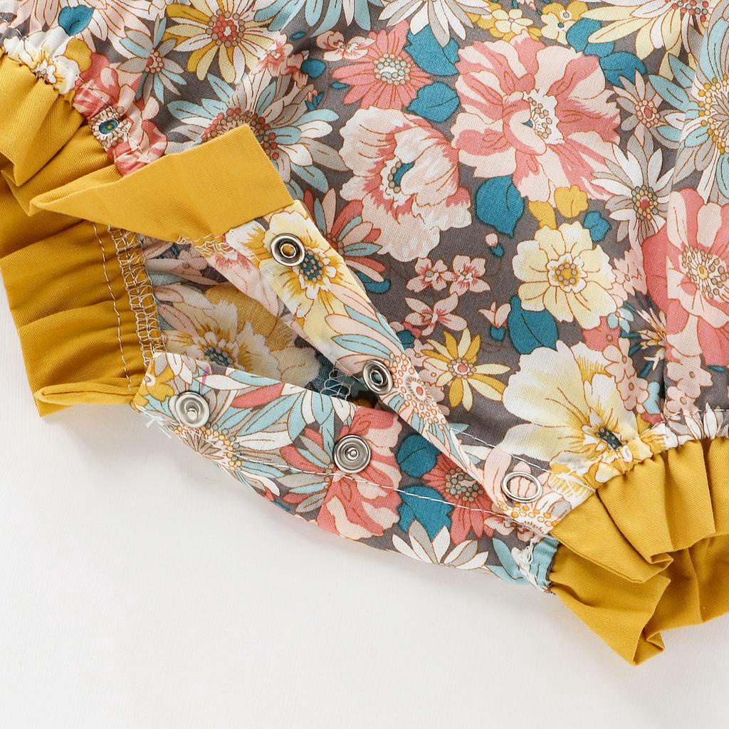 Áo liền quần ngắn tay in hoa phong cách Trung Hoa dễ thương cho bé