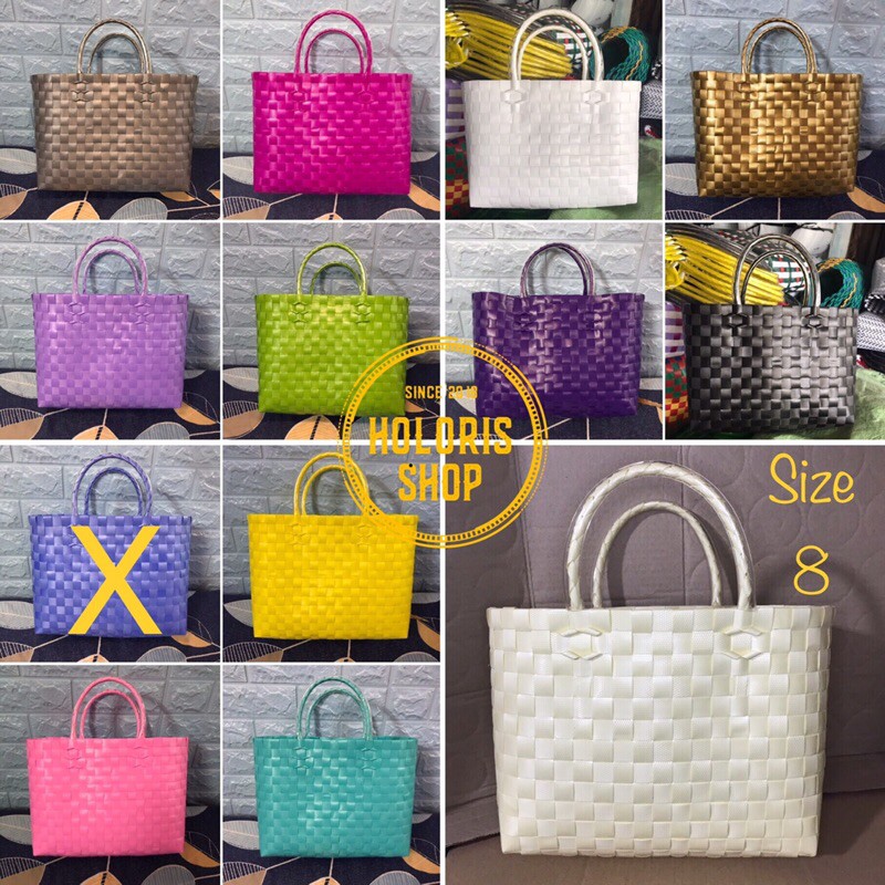 Giỏ đan tay màu trơn / Túi xách đan nhựa / Làn nhựa (KÈM ẢNH THẬT) | BigBuy360 - bigbuy360.vn
