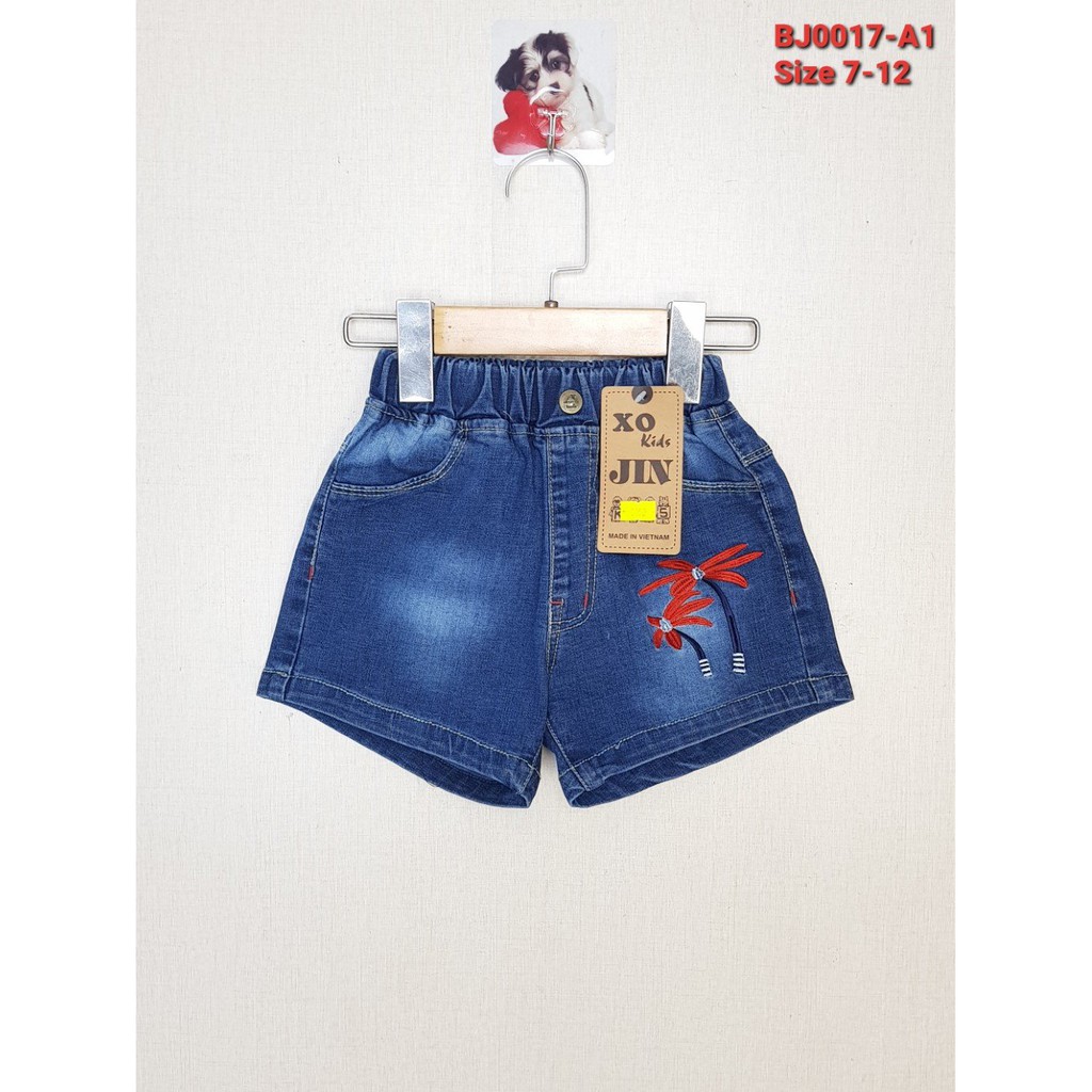 BJ0017 -A1 quần short jean nữ co giãn màu xanh, hiệu XOKids, size 7-12 cho bé từ 15-30kg