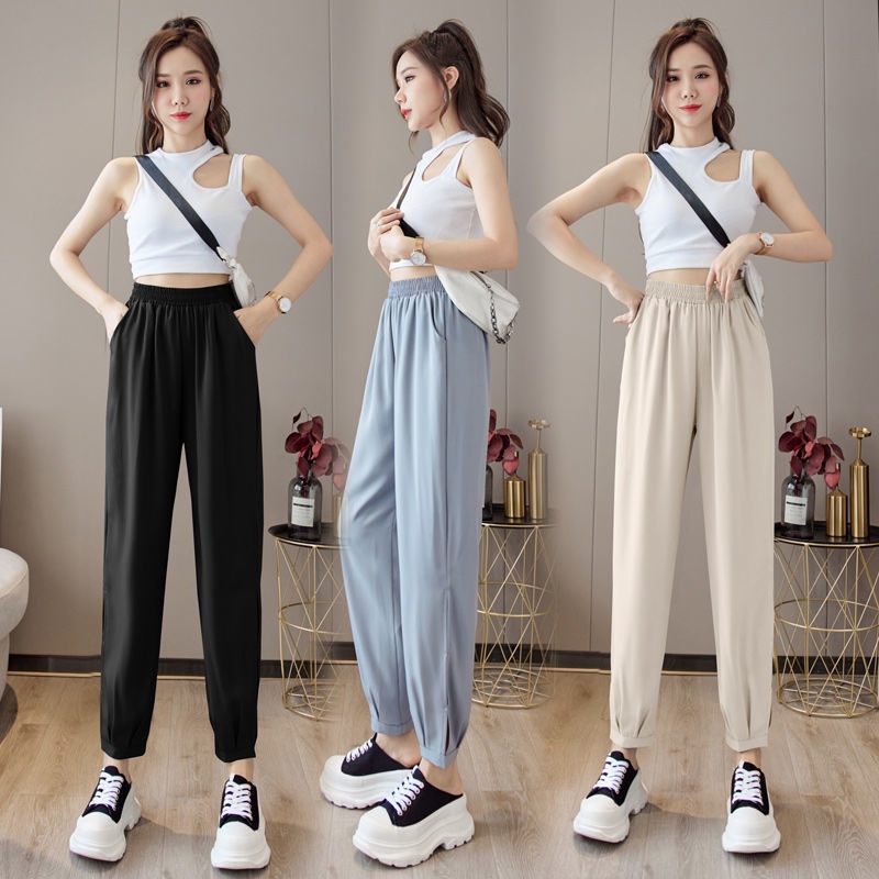 Quần Harem Voan 164288 Quần Dài Ống Rộng Màu Trơn Thời Trang Nữ Tính
