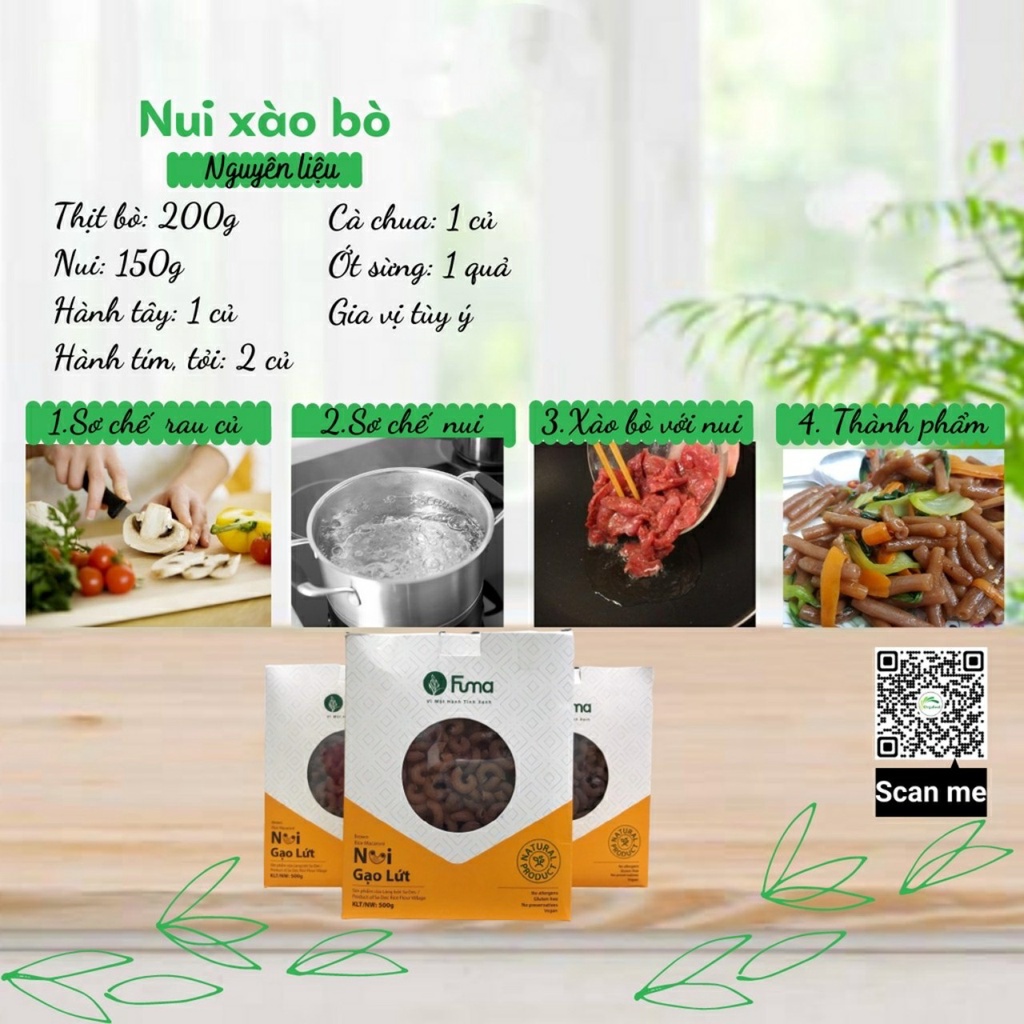 Nui gạo lứt FUMA cao cấp 500g ăn eatclean, ăn kiêng, ăn chay, hỗ trợ giảm cân