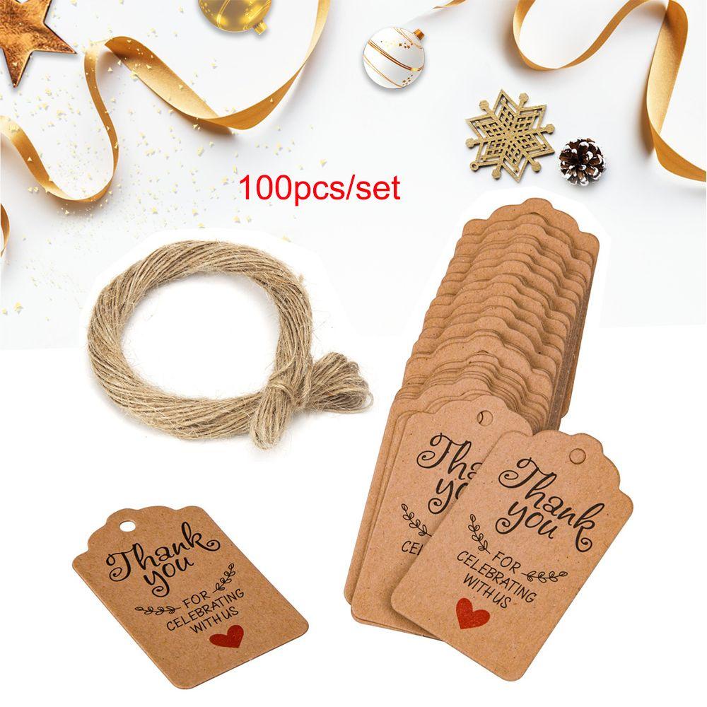 Set 100 Nhãn Giấy Hình Tròn Kèm Dây Thừng 20m Dùng Để Trang Trí Tiệc Cưới / Giáng Sinh