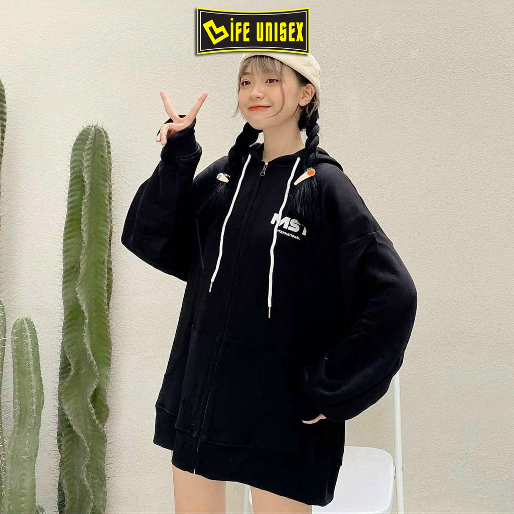 Áo Khoác Hoodie Nỉ MISSOUT Nam Nữ Ulzzang Unisex Dây Kéo, Áo Khoác Nỉ Form Rộng LIFE UNISEX