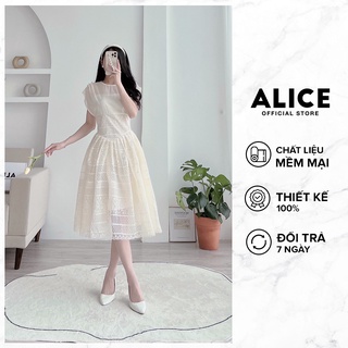 Váy ren dự tiệc alice chất vải ren cao cấp thiết kế cổ thuyền đính ngọc phối tơ nhũ v829