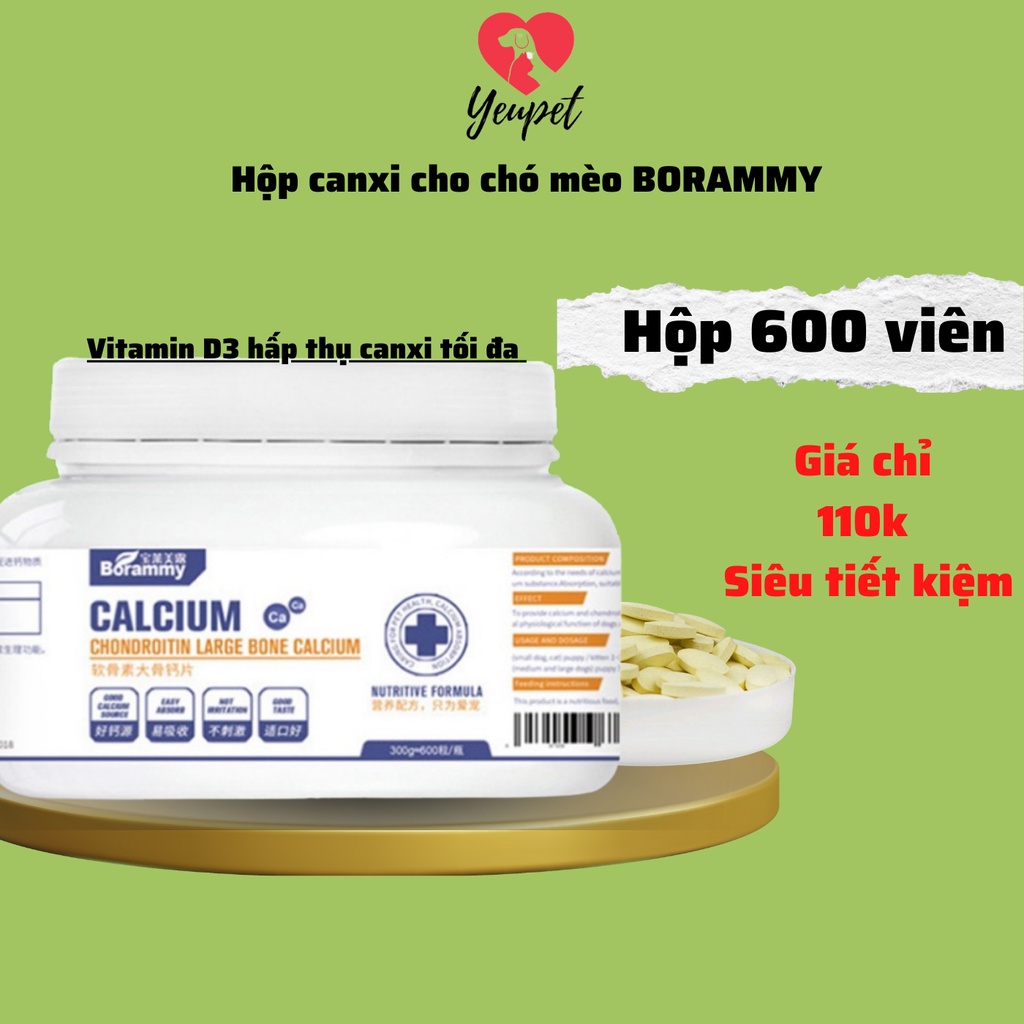 Canxi cho chó mèo BRORAMY Hộp 600 viên Bổ sung chondroitin canxi bảo vệ xương chắc khỏe gấp 3 lần