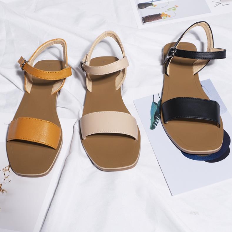 Giày Sandal nữ quai ngang da siêu mềm, sandal nữ quai hậu đế bệt PABNO PN15002