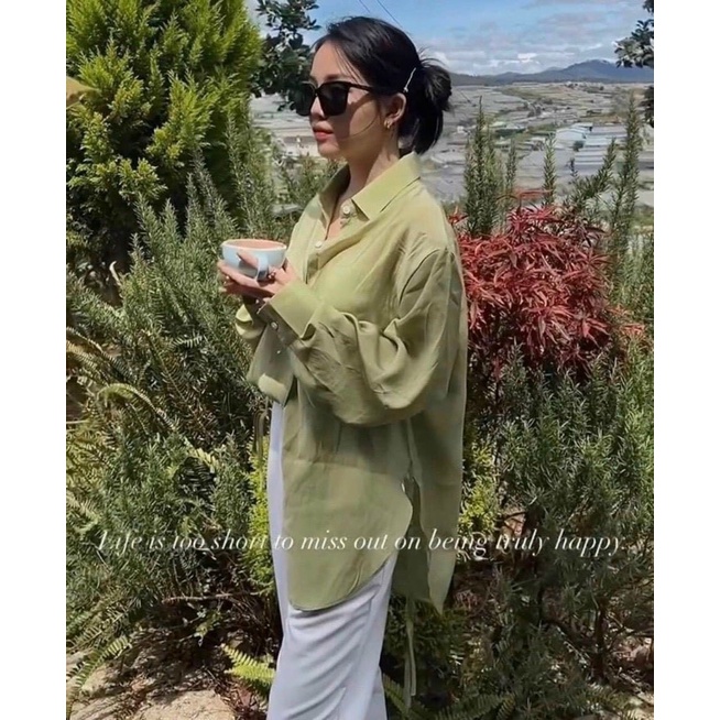 Set áo sơ mi bơ kèm quần tây trắng siu sang phong cách LNĐ