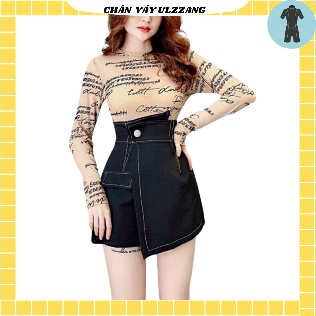 Chân váy Ulzzang chữ A cạp cao công sở, quần giả váy