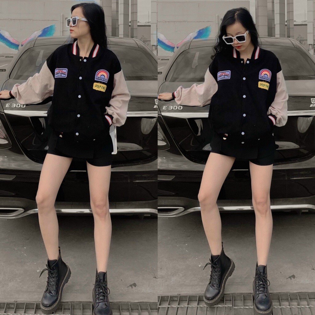 Áo khoác bomber nữ form rộng, áo khoác bomber cầu vồng nữ unisex chất nỉ nhung phong cách hàn quốc HiMie